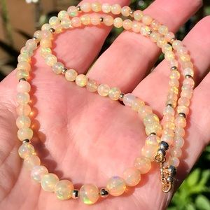 14K Opal Bead Necklace, Natural gemstones